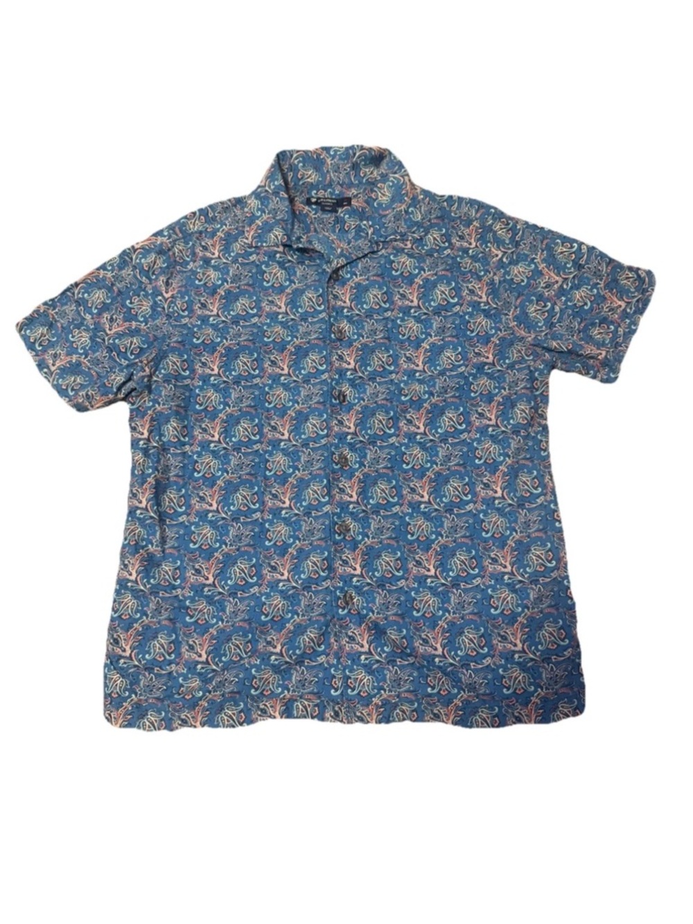 Cremieux Men's Blue Paisley Cotton Short Sleeve Button-Up Shirt Size M